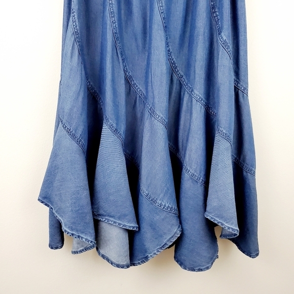 Soft Surroundings | Chambray Ruffled Midi Skirt - Picture 5 of 6
